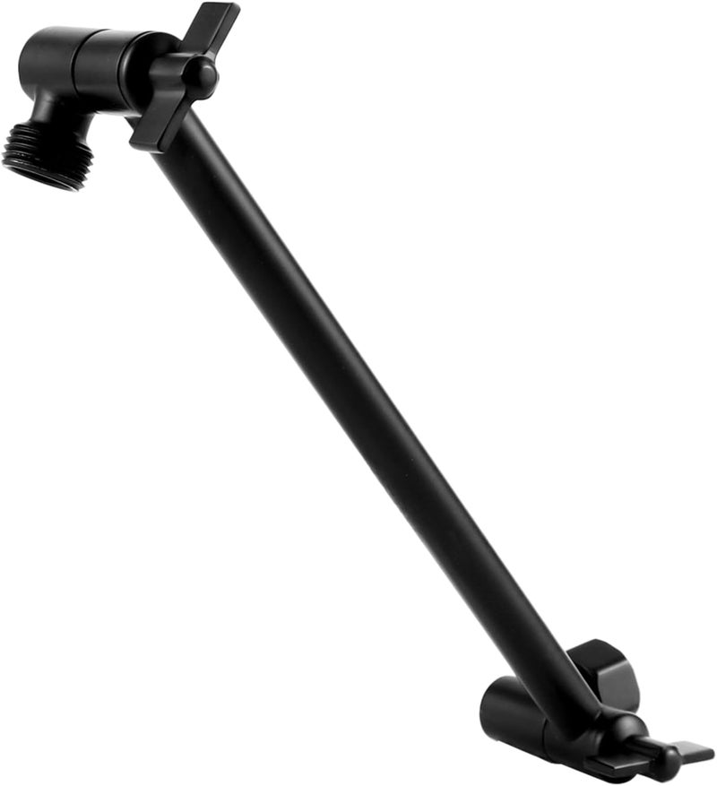 RLKDKJ Heavy Duty Adjustable Shower Arm, 11" Brass Extension with Gear Lock Teeth & Swivel Nut, Strong Load Support, No Sagging, Keeps Shower Head Straight, Leak-Free, G1/2 Universal (Matt Black) - Image 1
